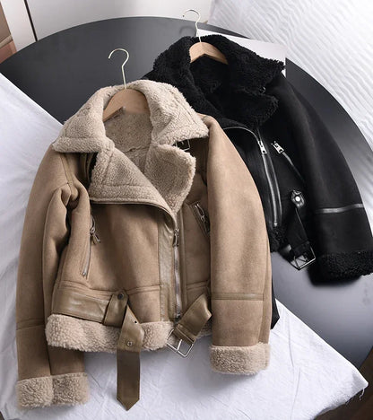 Winter Women Thick Warm Suede Lamb Jacket